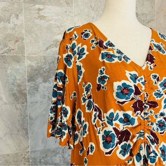 Ava & Viv Copper Floral Print Flutter Sleeve Dress - Picture 4 of 8